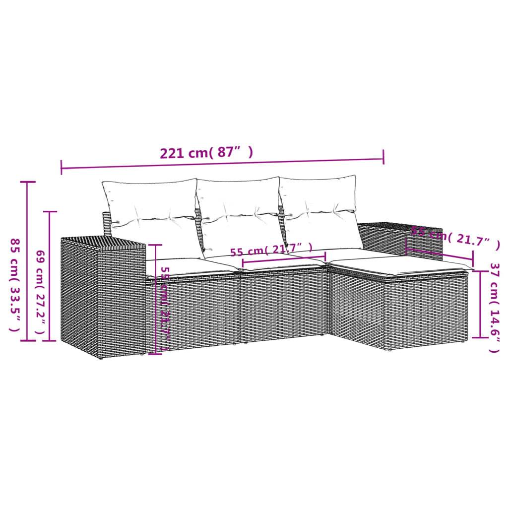 vidaXL 4-teiliges Gartensofa-Set mit Kissen, grau, Polyrattan