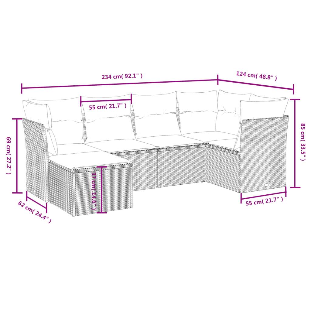 vidaXL 6-tlg. Garten-Sofagarnitur mit Kissen Schwarz Poly Rattan