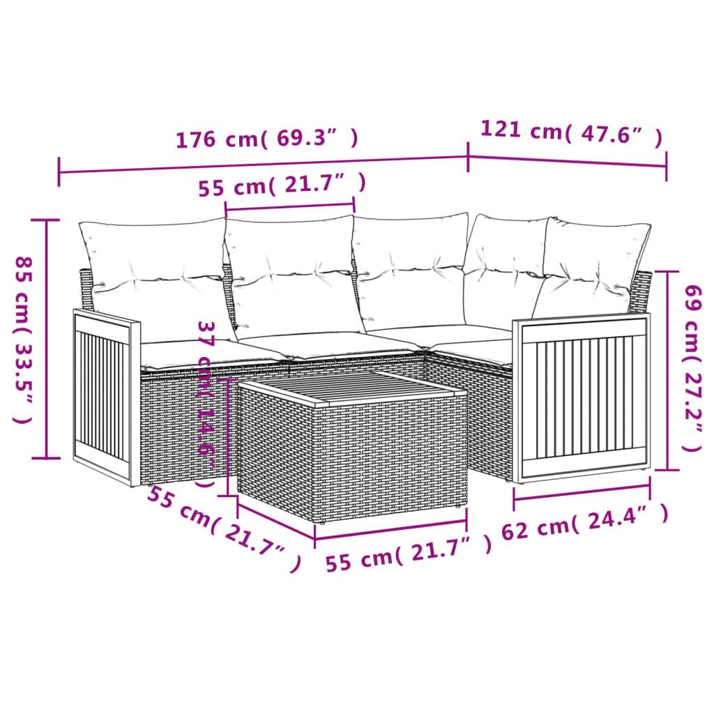 vidaXL 5-tlg. Garten-Sofagarnitur mit Kissen Beige Poly Rattan