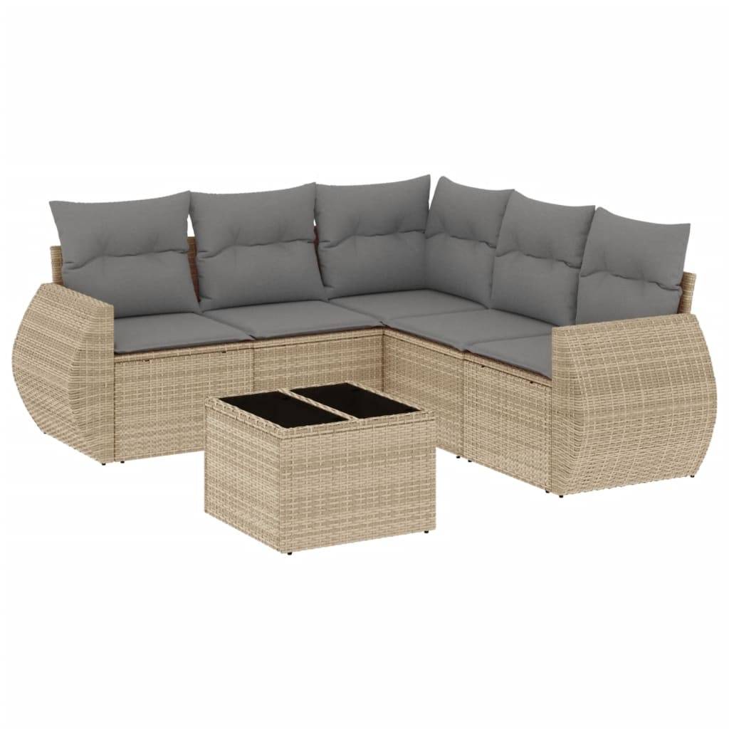 vidaXL 6-tlg. Garten-Sofagarnitur mit Kissen Beige Poly Rattan