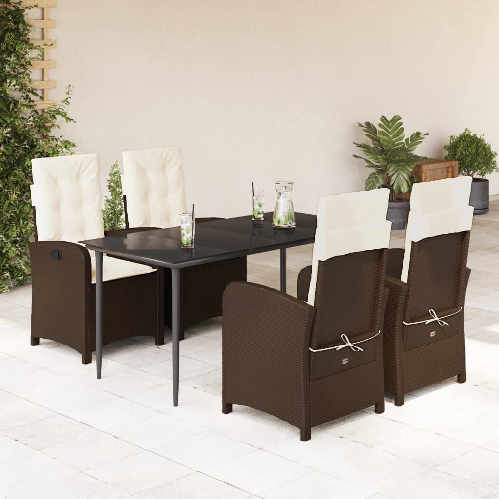 vidaXL 5-tlg. Garten-Essgruppe mit Kissen Braun Poly Rattan