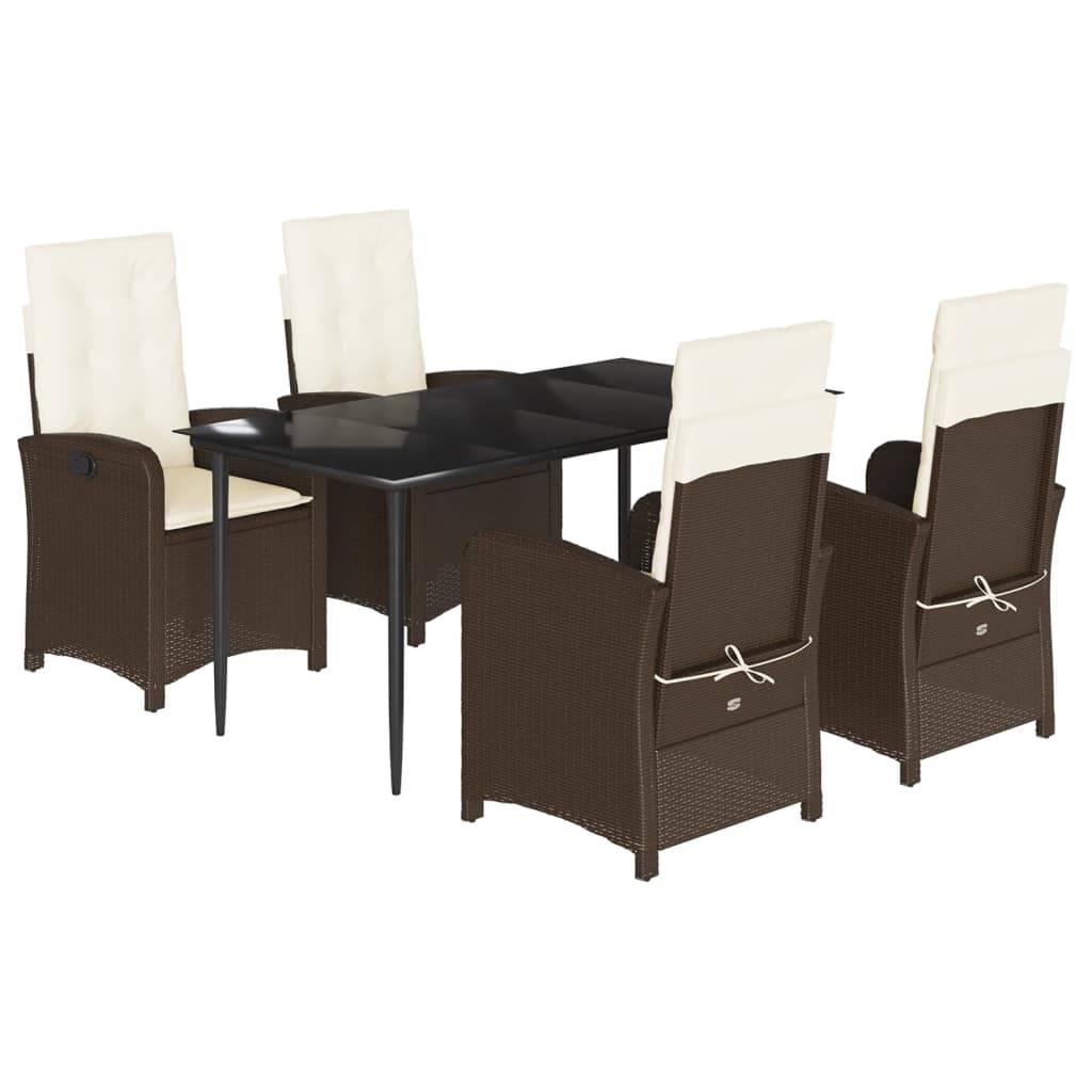 vidaXL 5-tlg. Garten-Essgruppe mit Kissen Braun Poly Rattan