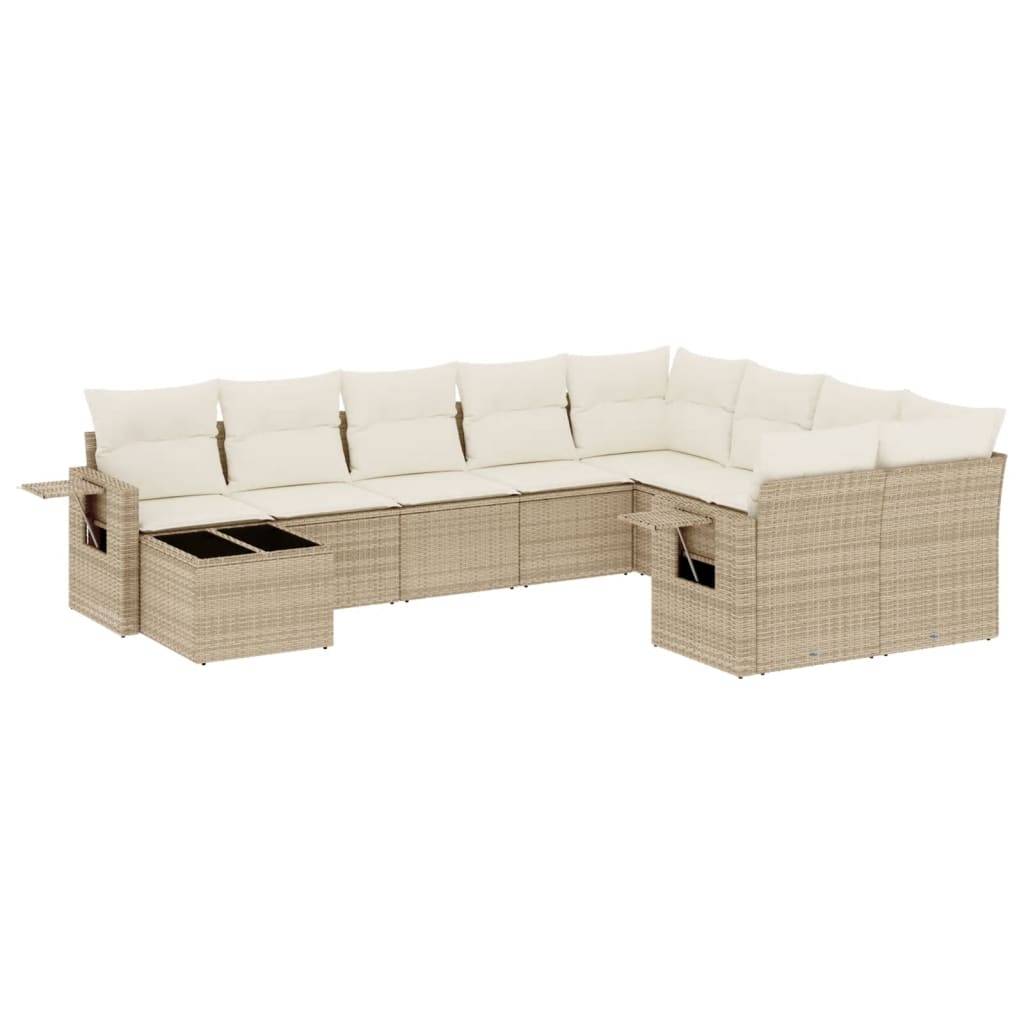 vidaXL 10-tlg. Garten-Sofagarnitur mit Kissen Beige Poly Rattan