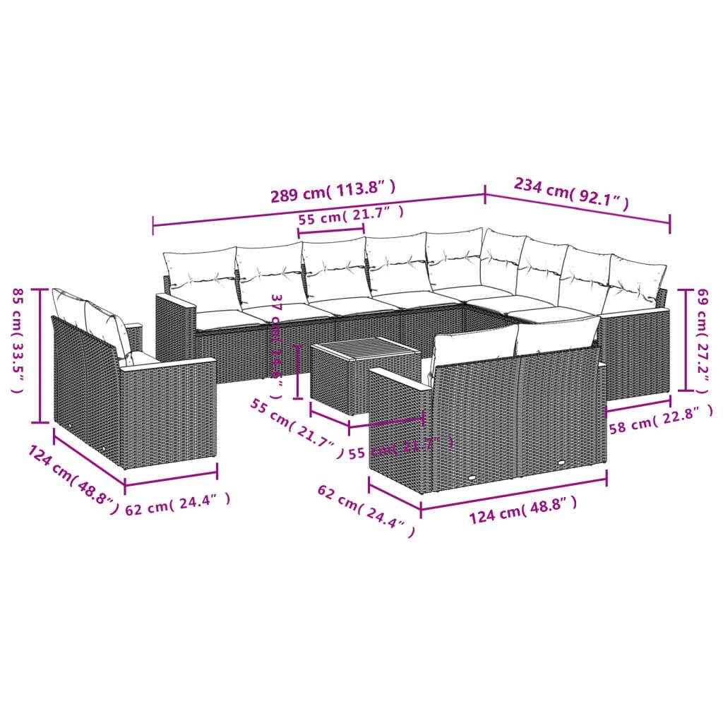 vidaXL 13-tlg. Garten-Sofagarnitur mit Kissen Beige Poly Rattan
