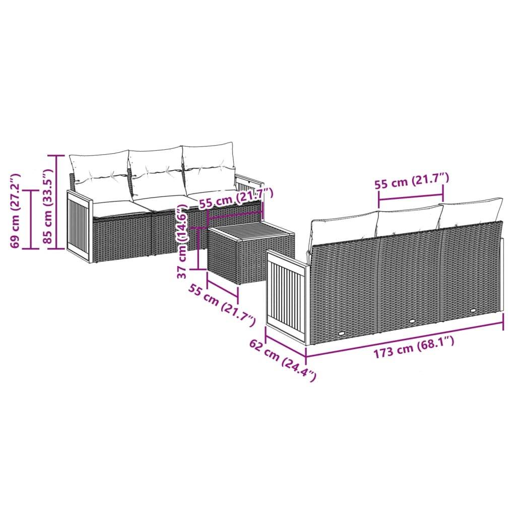 vidaXL 7-tlg. Garten-Sofagarnitur mit Kissen Grau Poly Rattan