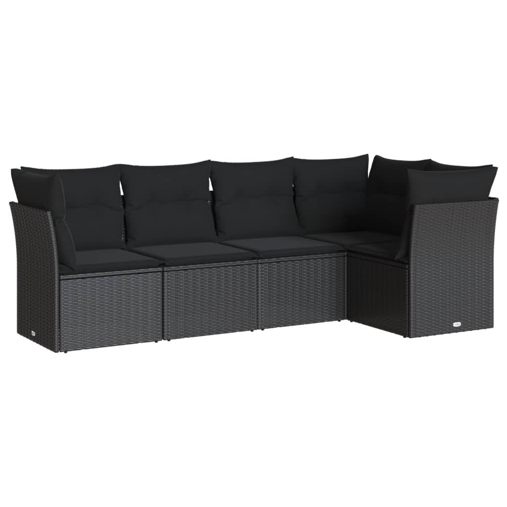 vidaXL 5-tlg. Garten-Sofagarnitur mit Kissen Schwarz Poly Rattan