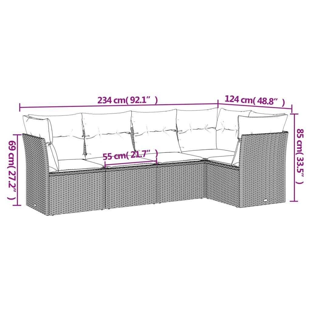 vidaXL 5-tlg. Garten-Sofagarnitur mit Kissen Grau Poly Rattan