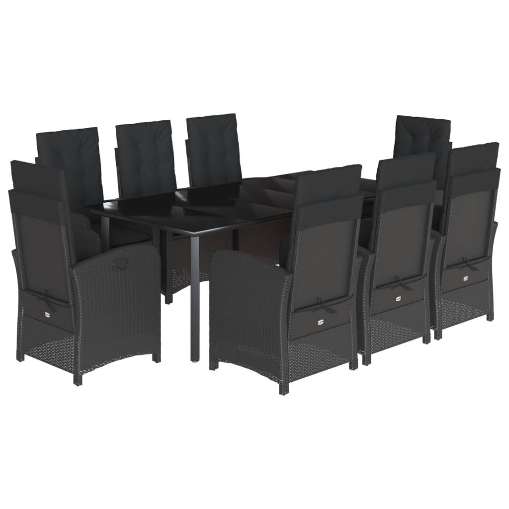 vidaXL 9-tlg. Garten-Essgruppe mit Kissen Schwarz Poly Rattan