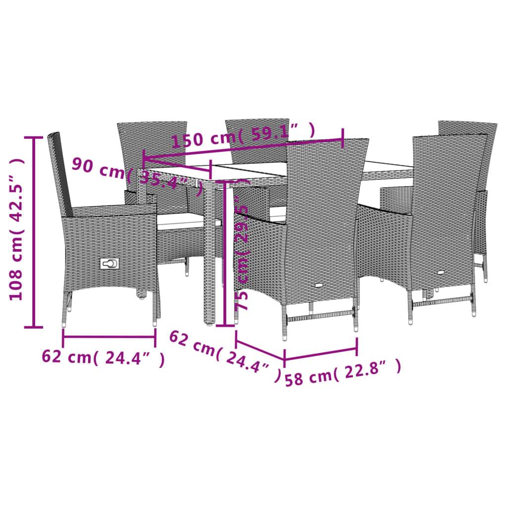 vidaXL 7-tlg. Garten-Essgruppe mit Kissen Beige Poly Rattan