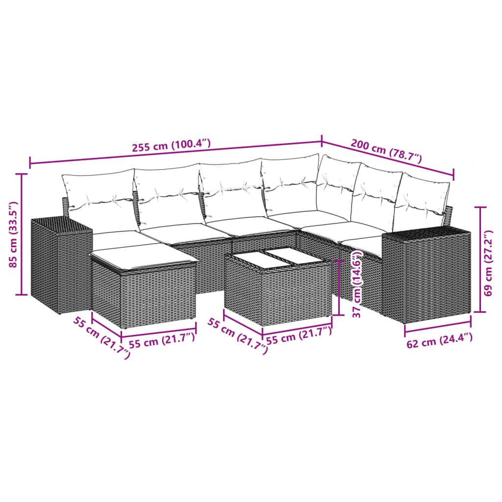 vidaXL 8-teiliges Gartensofa-Set mit Kissen, grau, Polyrattan
