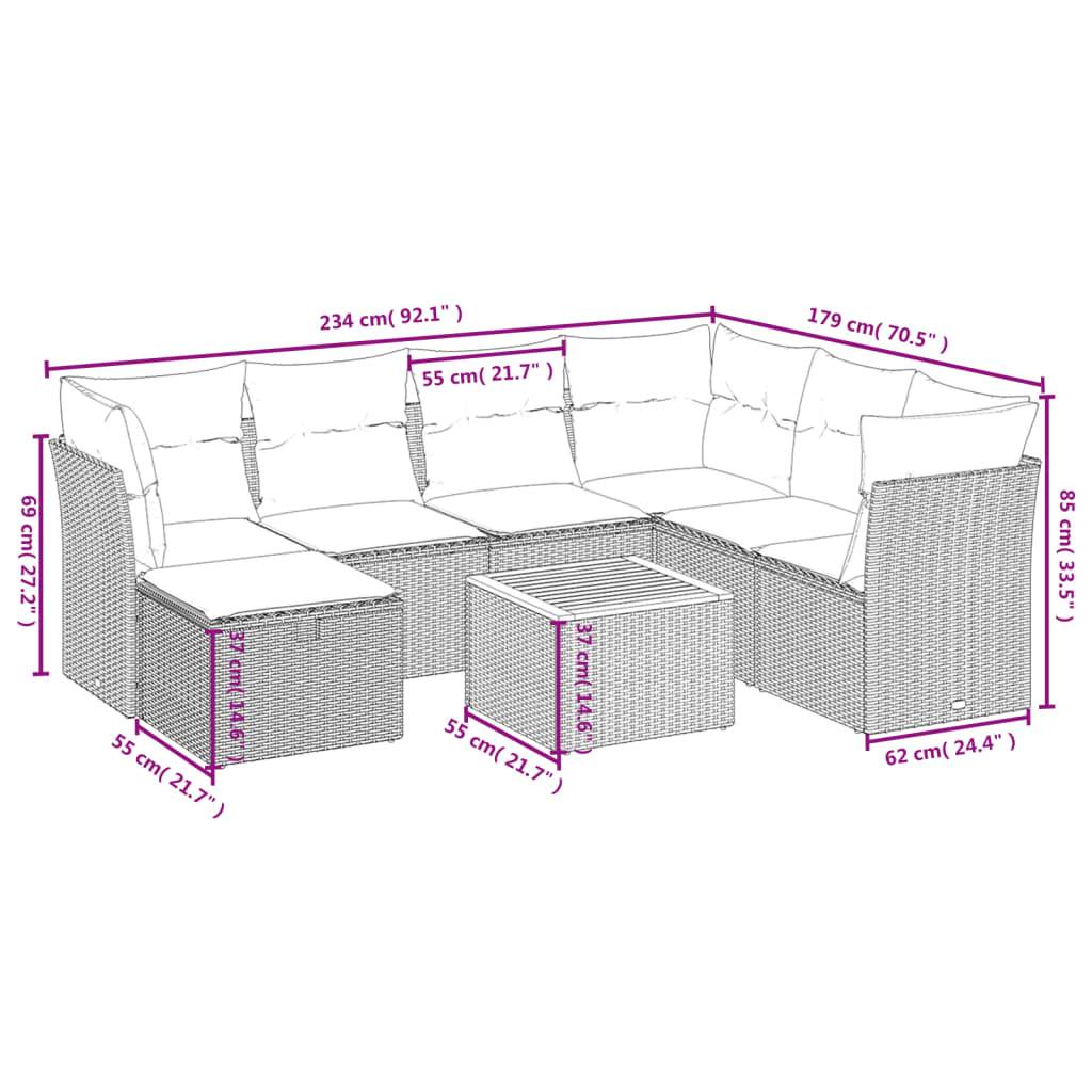 vidaXL 8-tlg. Garten-Sofagarnitur mit Kissen Schwarz Poly Rattan