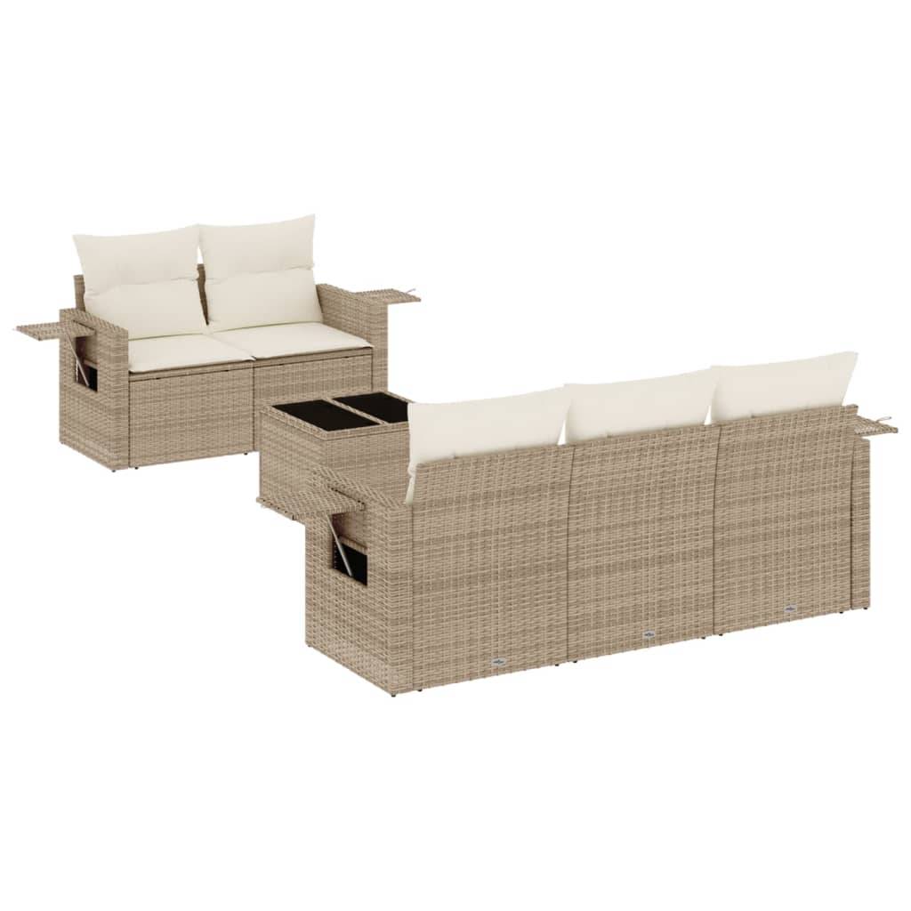 vidaXL 6-tlg. Garten-Sofagarnitur mit Kissen Beige Poly Rattan