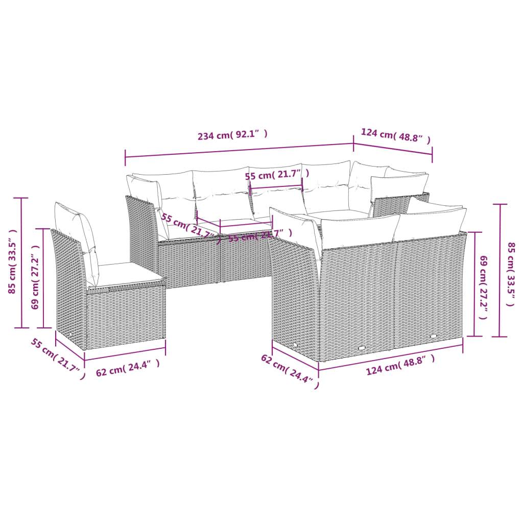 vidaXL 8-tlg. Garten-Sofagarnitur mit Kissen Braun Poly Rattan