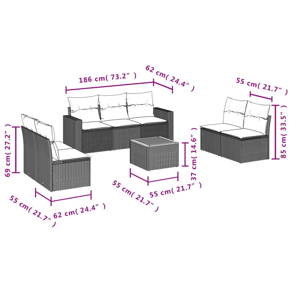 vidaXL 8-tlg. Garten-Sofagarnitur mit Kissen Grau Poly Rattan