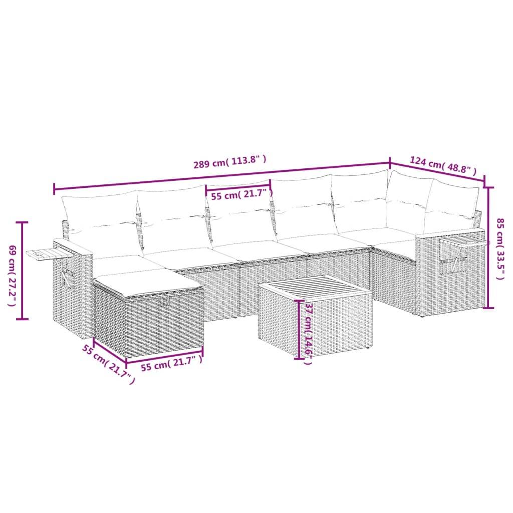 vidaXL 8-tlg. Garten-Sofagarnitur mit Kissen Schwarz Poly Rattan