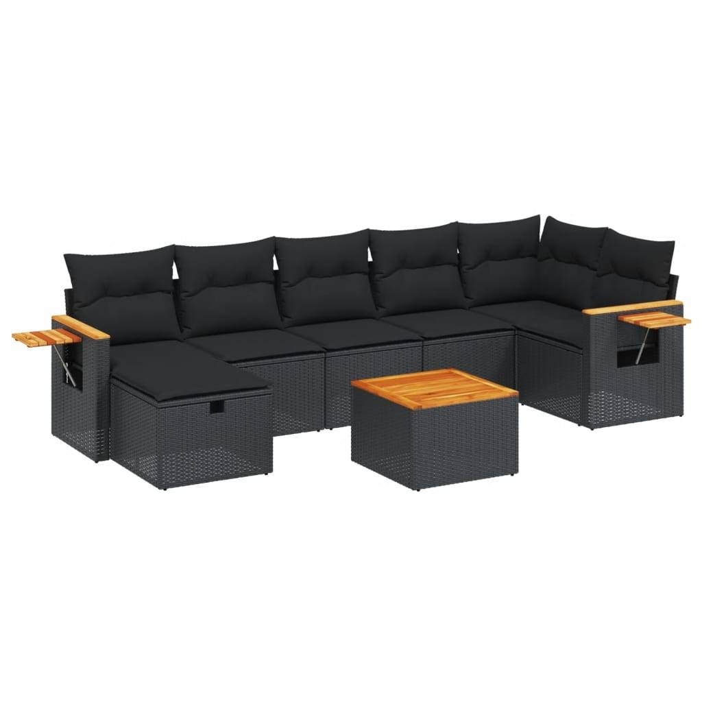 vidaXL 8-tlg. Garten-Sofagarnitur mit Kissen Schwarz Poly Rattan