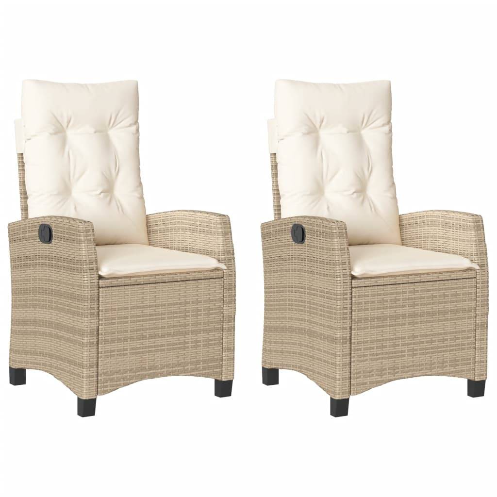 vidaXL Gartensessel mit Kissen 2 Stk. Verstellbar Beige Poly Rattan