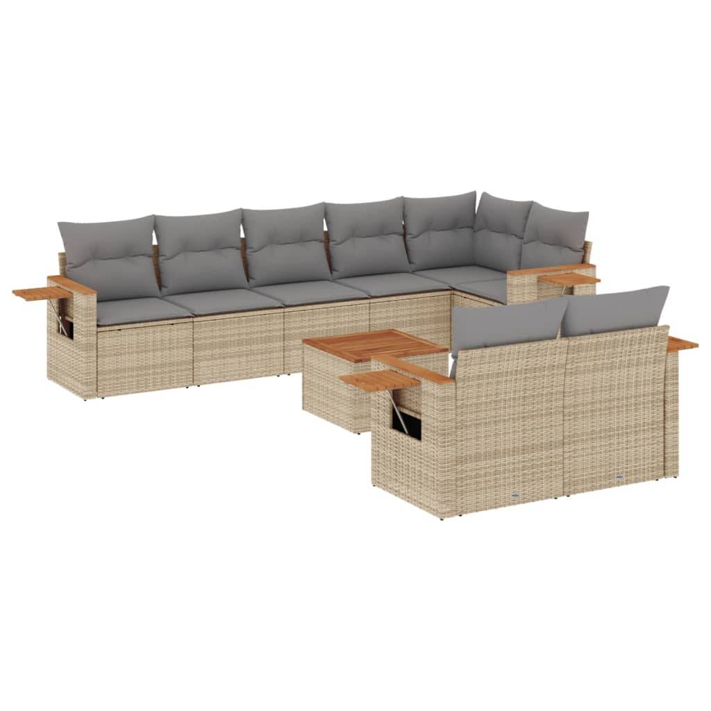 vidaXL 9-tlg. Garten-Sofagarnitur mit Kissen Grau Poly Rattan