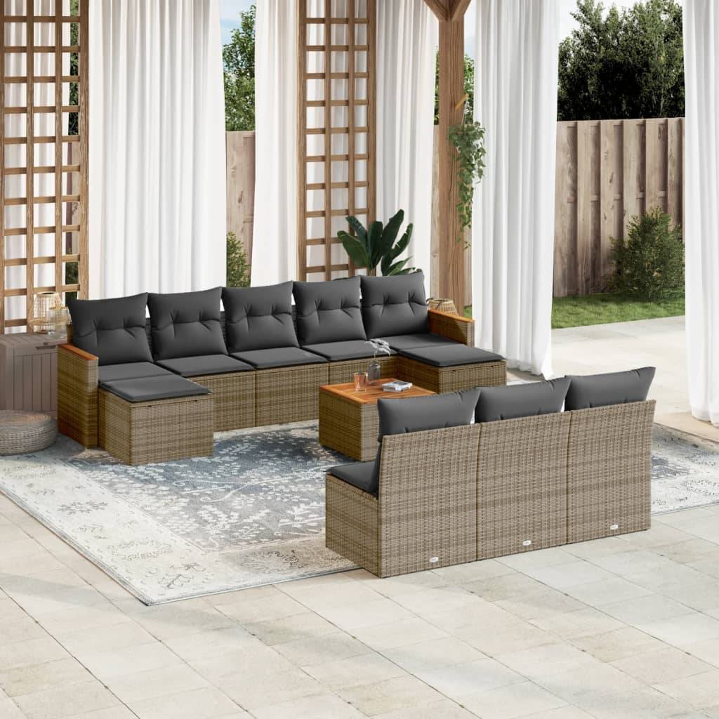 vidaXL 11-tlg. Garten-Sofagarnitur mit Kissen Grau Poly Rattan