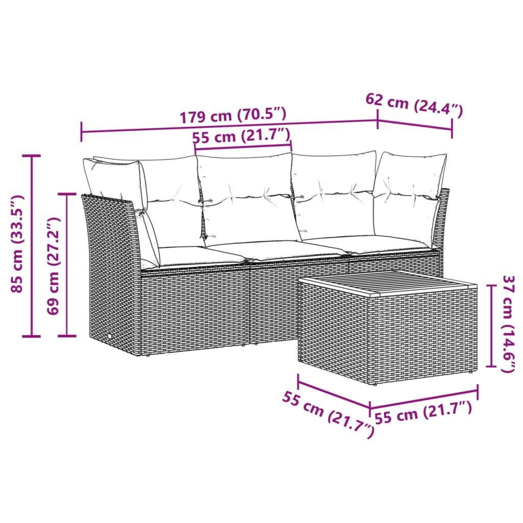 vidaXL 4-tlg. Garten-Sofagarnitur mit Kissen Beigemischung Poly Rattan