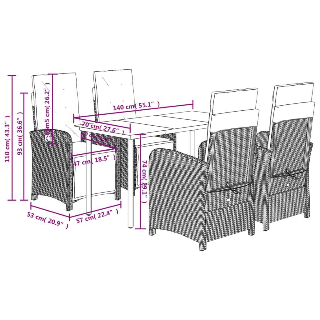 vidaXL 5-tlg. Garten-Essgruppe mit Kissen Schwarz Poly Rattan