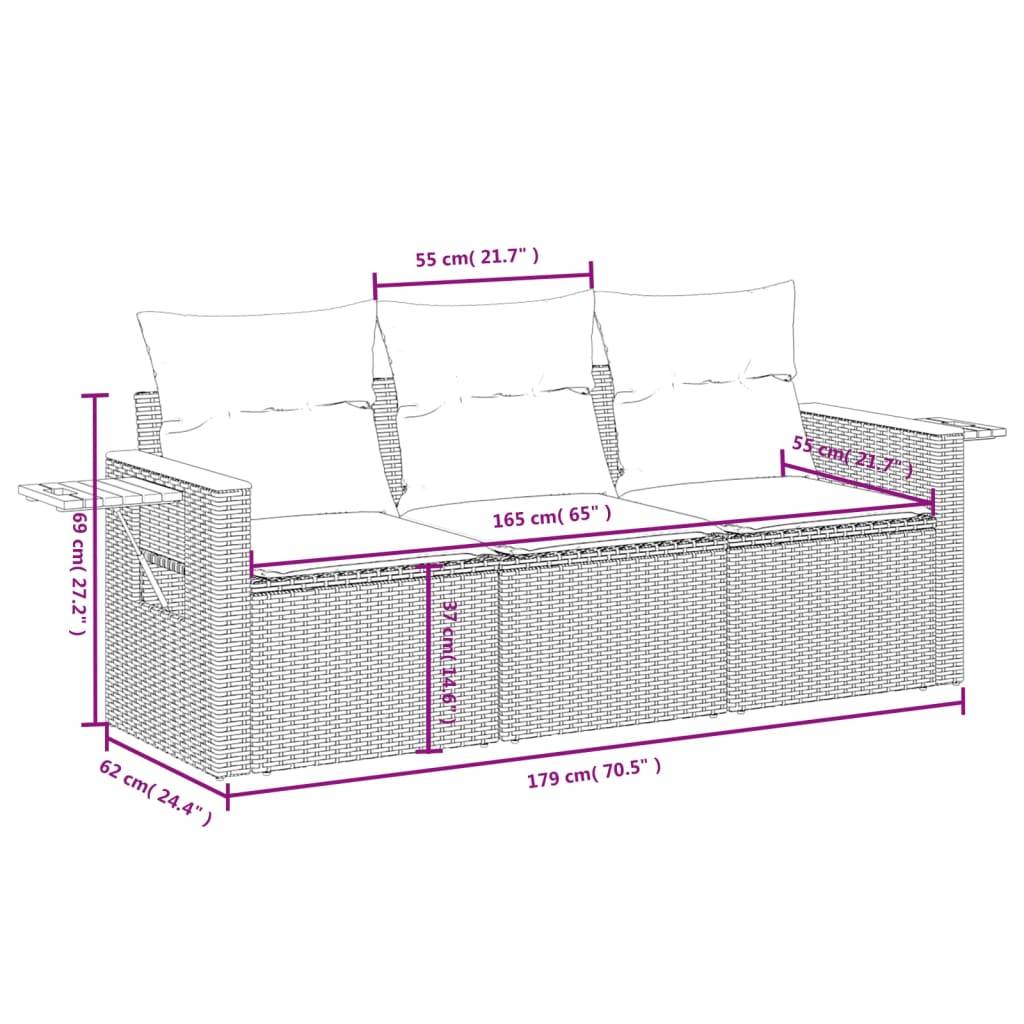 vidaXL 3-tlg. Garten-Sofagarnitur mit Kissen Grau Poly Rattan