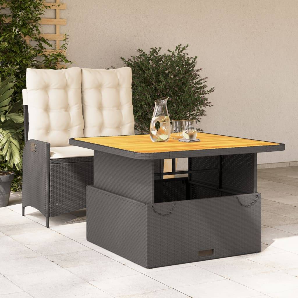 vidaXL 2-tlg. Garten-Essgruppe mit Kissen Schwarz Poly Rattan