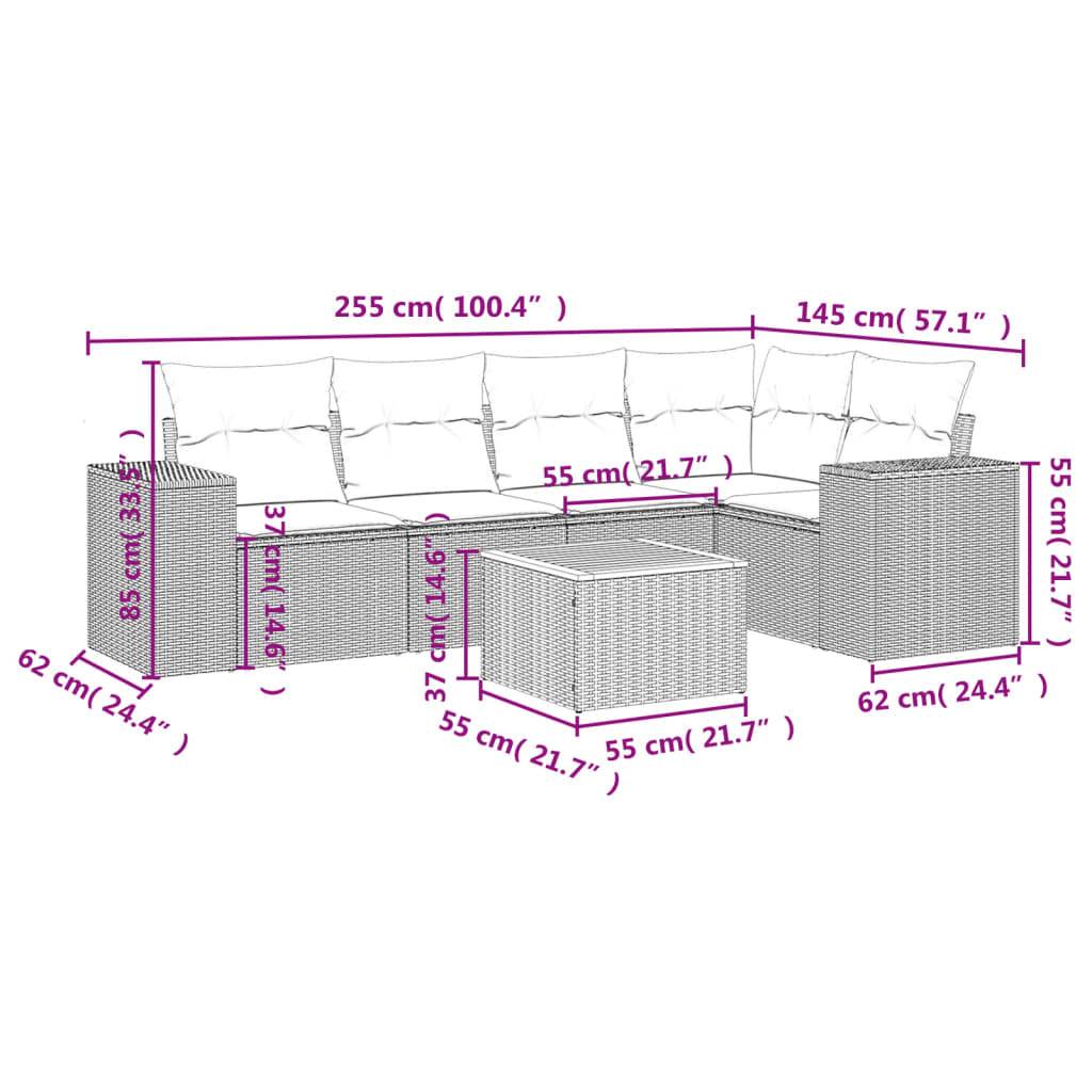 vidaXL 6-tlg. Garten-Sofagarnitur mit Kissen Grau Poly Rattan