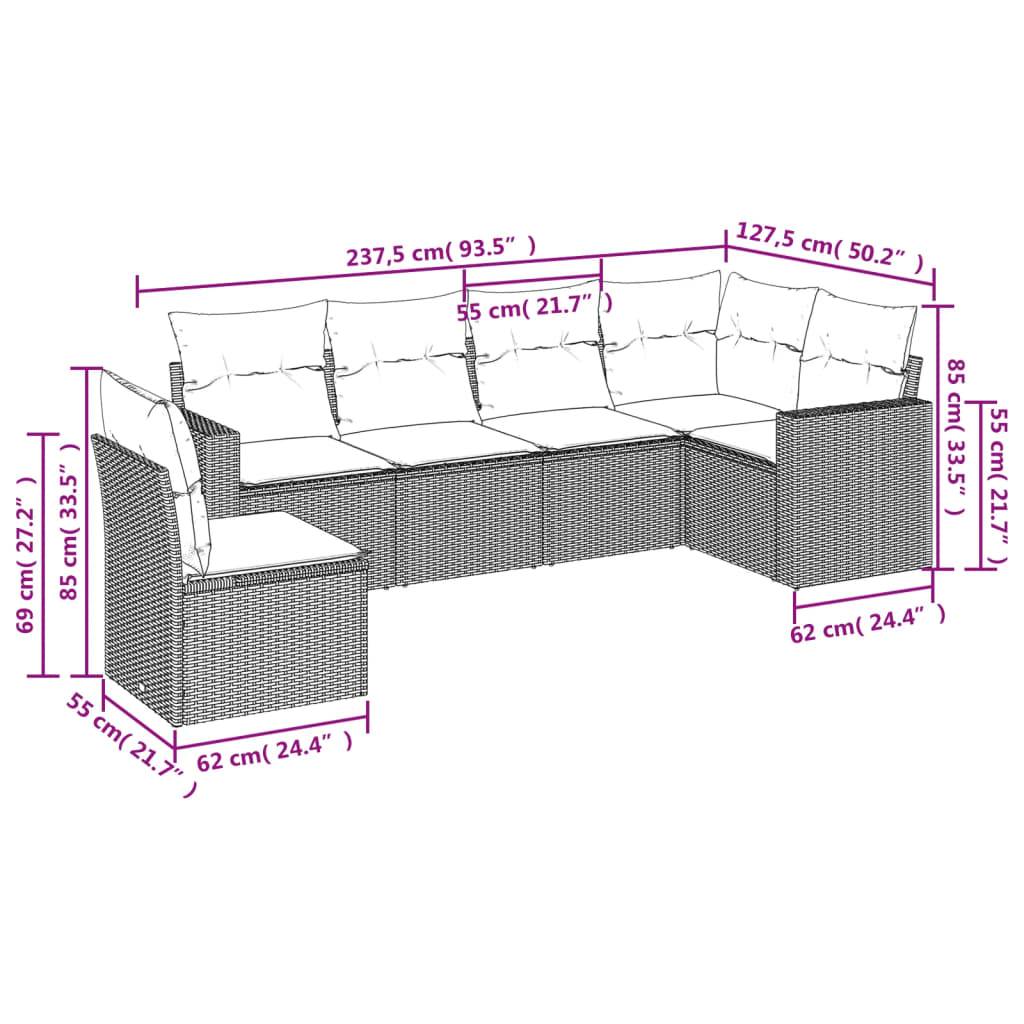vidaXL 6-tlg. Garten-Sofagarnitur mit Kissen Hellgrau Poly Rattan