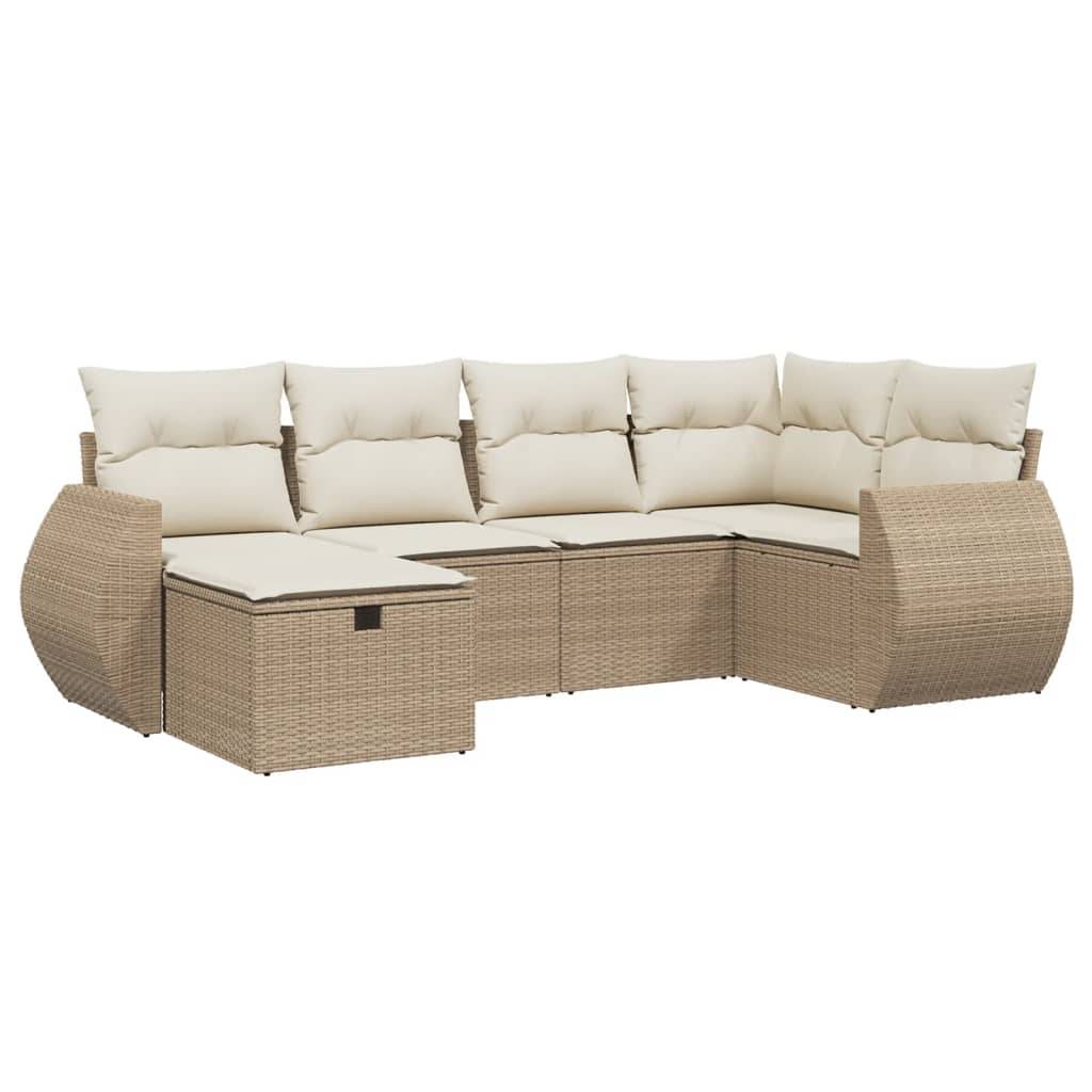 vidaXL 6-tlg. Garten-Sofagarnitur mit Kissen Beige Poly Rattan