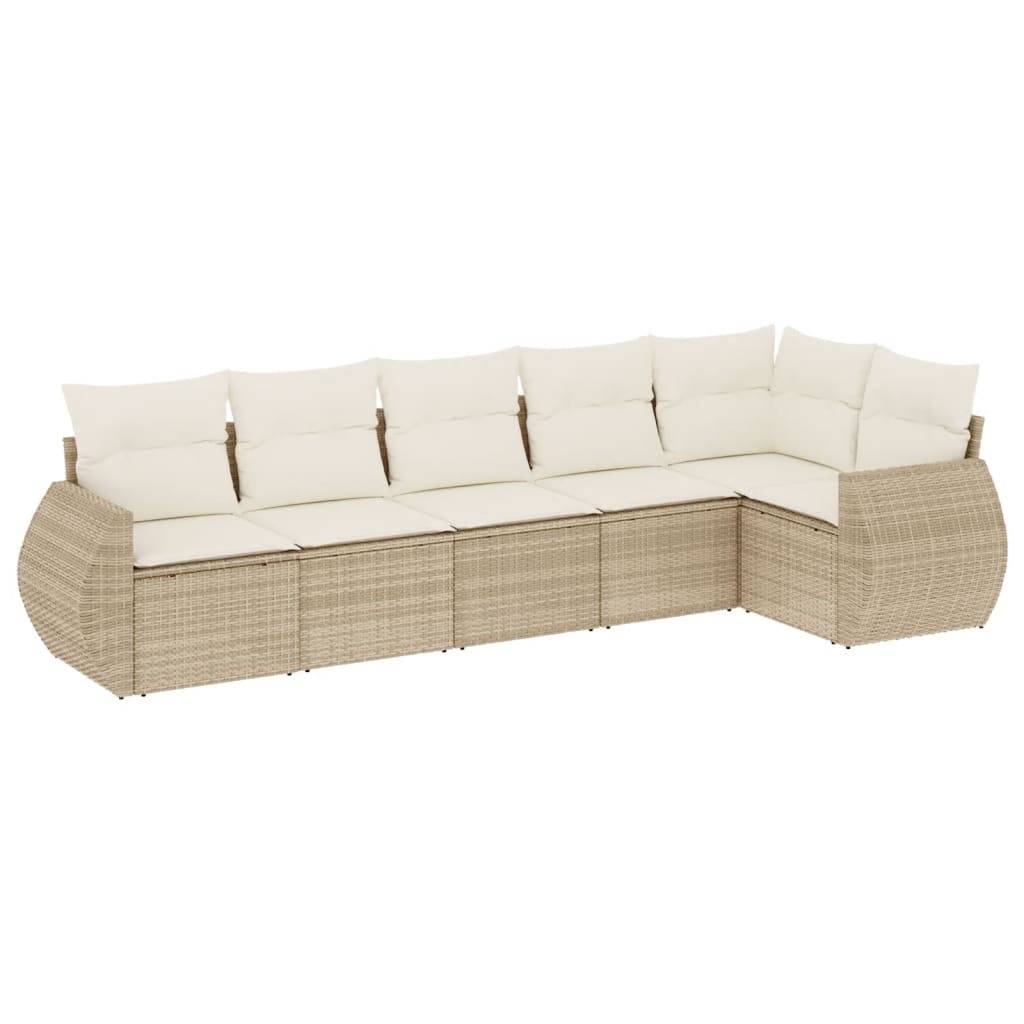 vidaXL 6-tlg. Garten-Sofagarnitur mit Kissen Beige Poly Rattan