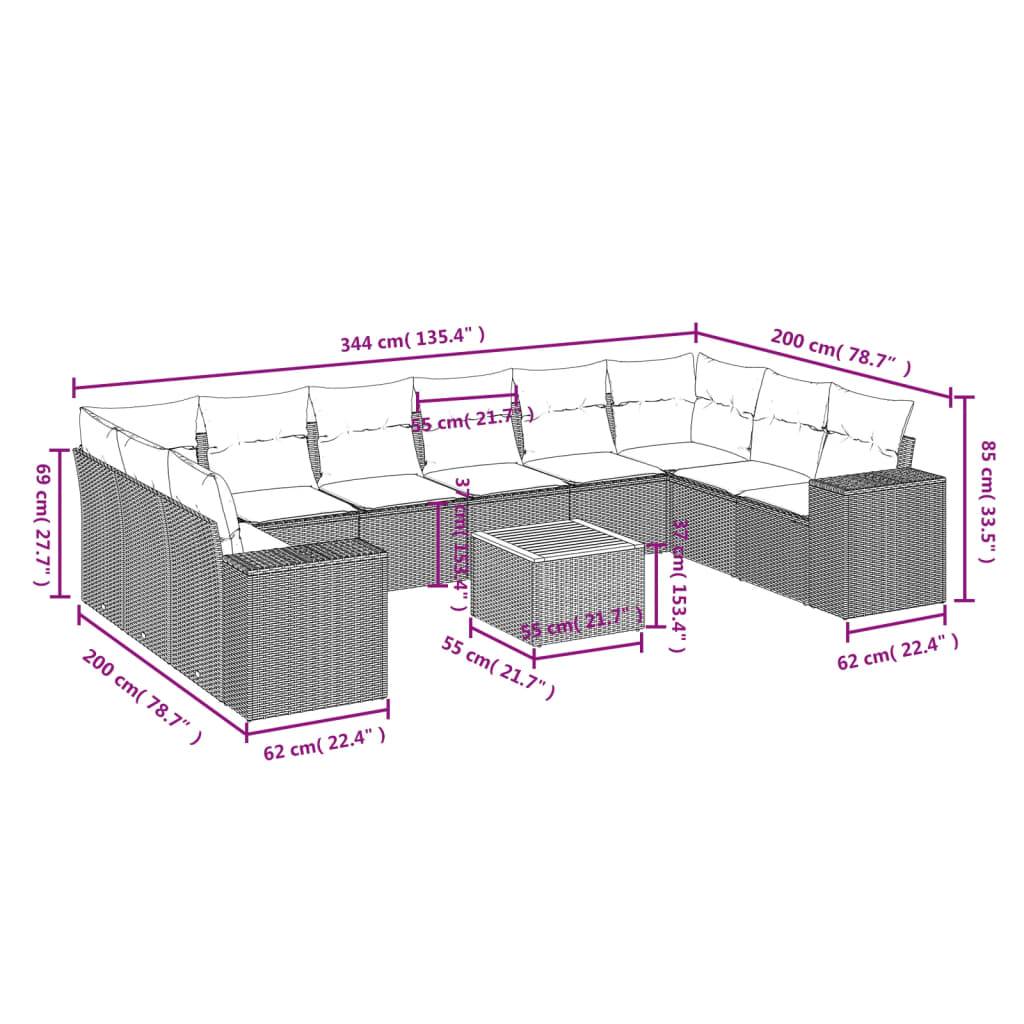 vidaXL 11-tlg. Garten-Sofagarnitur mit Kissen Beige Poly Rattan