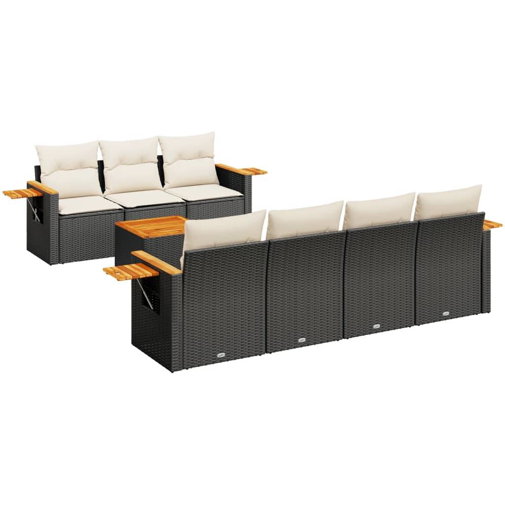 vidaXL 8-tlg. Garten-Sofagarnitur mit Kissen Schwarz Poly Rattan