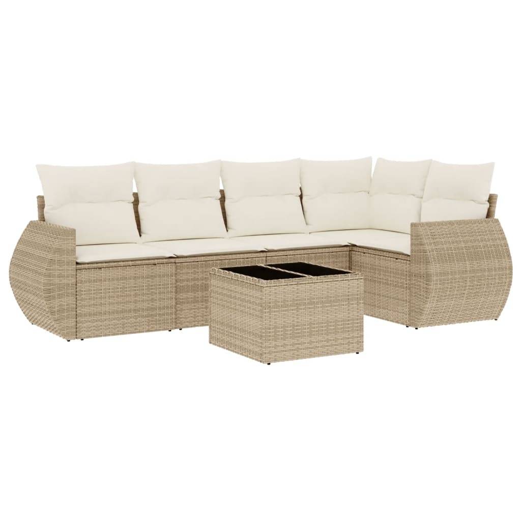 vidaXL 6-tlg. Garten-Sofagarnitur mit Kissen Beige Poly Rattan