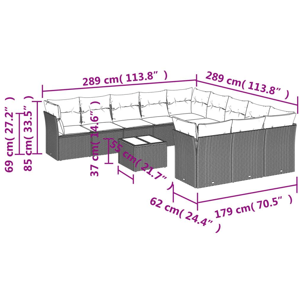 vidaXL 12-tlg. Garten-Sofagarnitur mit Kissen Schwarz Poly Rattan