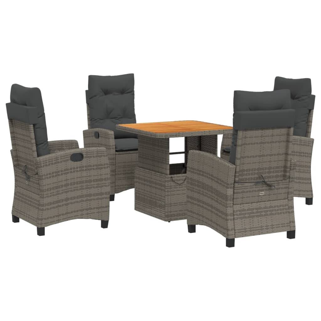 vidaXL 5-tlg. Garten-Essgruppe mit Kissen Grau Poly Rattan