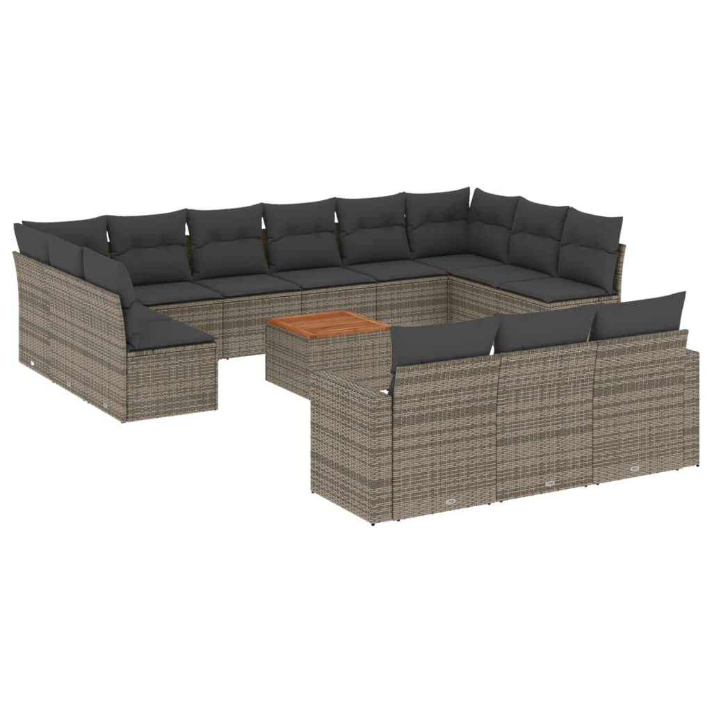vidaXL 14-tlg. Garten-Sofagarnitur mit Kissen Grau Poly Rattan