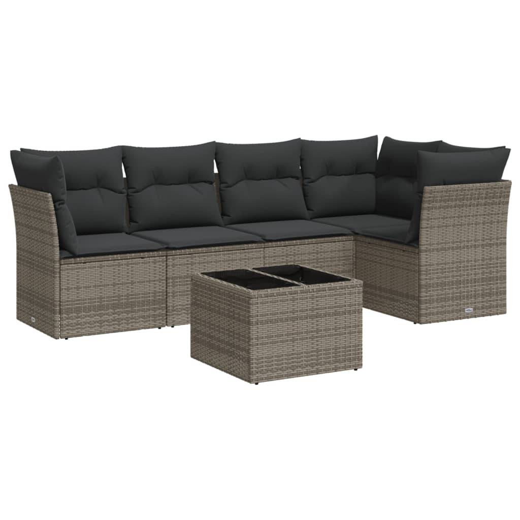 vidaXL 6-tlg. Garten-Sofagarnitur mit Kissen Grau Poly Rattan