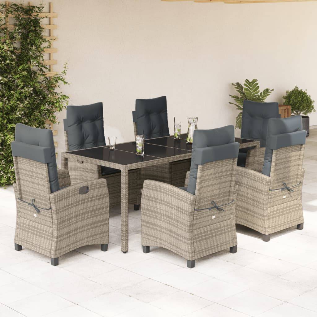 vidaXL 7-tlg. Garten-Essgruppe mit Kissen Grau Poly Rattan