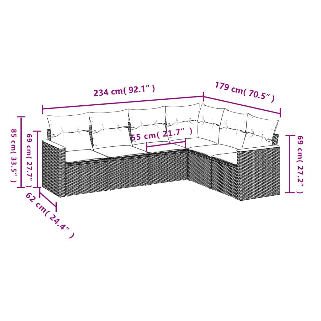 vidaXL 6-tlg. Garten-Sofagarnitur mit Kissen Beige Poly Rattan