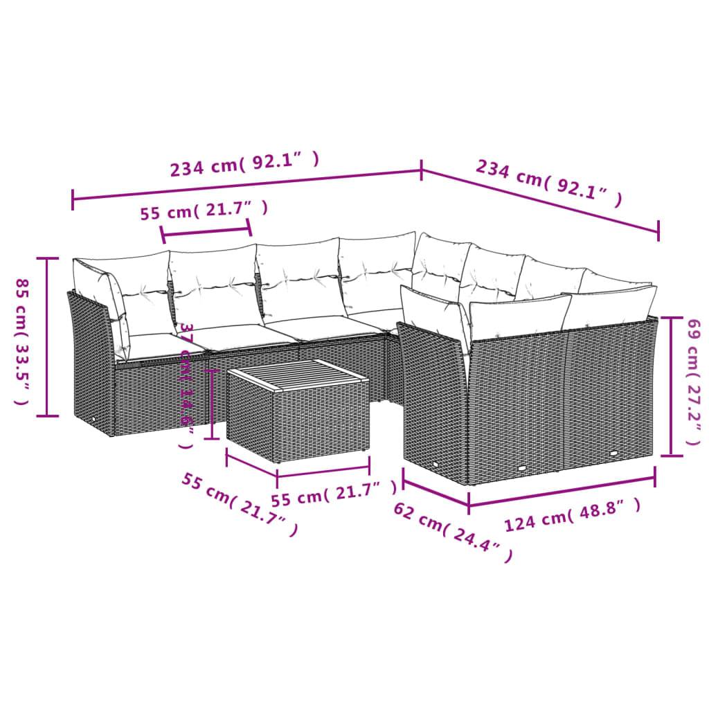 vidaXL 9-tlg. Garten-Sofagarnitur mit Kissen Beige Poly Rattan