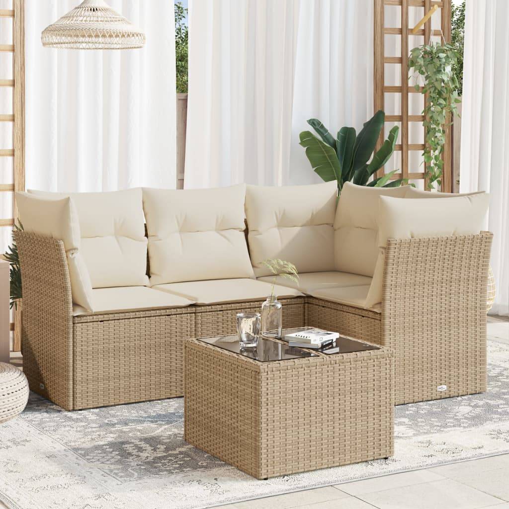 vidaXL 5-tlg. Garten-Sofagarnitur mit Kissen Beige Poly Rattan