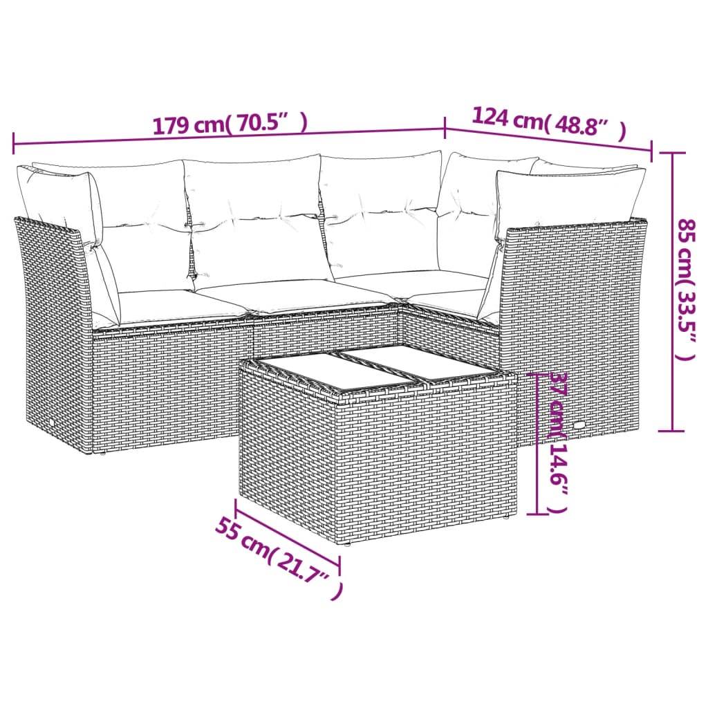 vidaXL 5-tlg. Garten-Sofagarnitur mit Kissen Hellgrau Poly Rattan