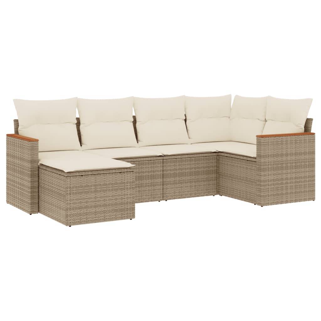 vidaXL 6-tlg. Garten-Sofagarnitur mit Kissen Beige Poly Rattan
