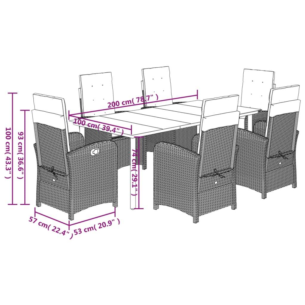 vidaXL 7-tlg. Garten-Essgruppe mit Kissen Grau Poly Rattan