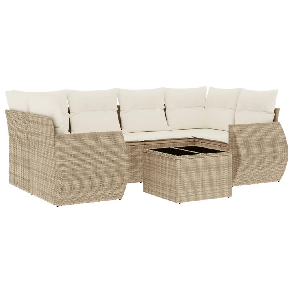 vidaXL 7-tlg. Garten-Sofagarnitur mit Kissen Beige Poly Rattan