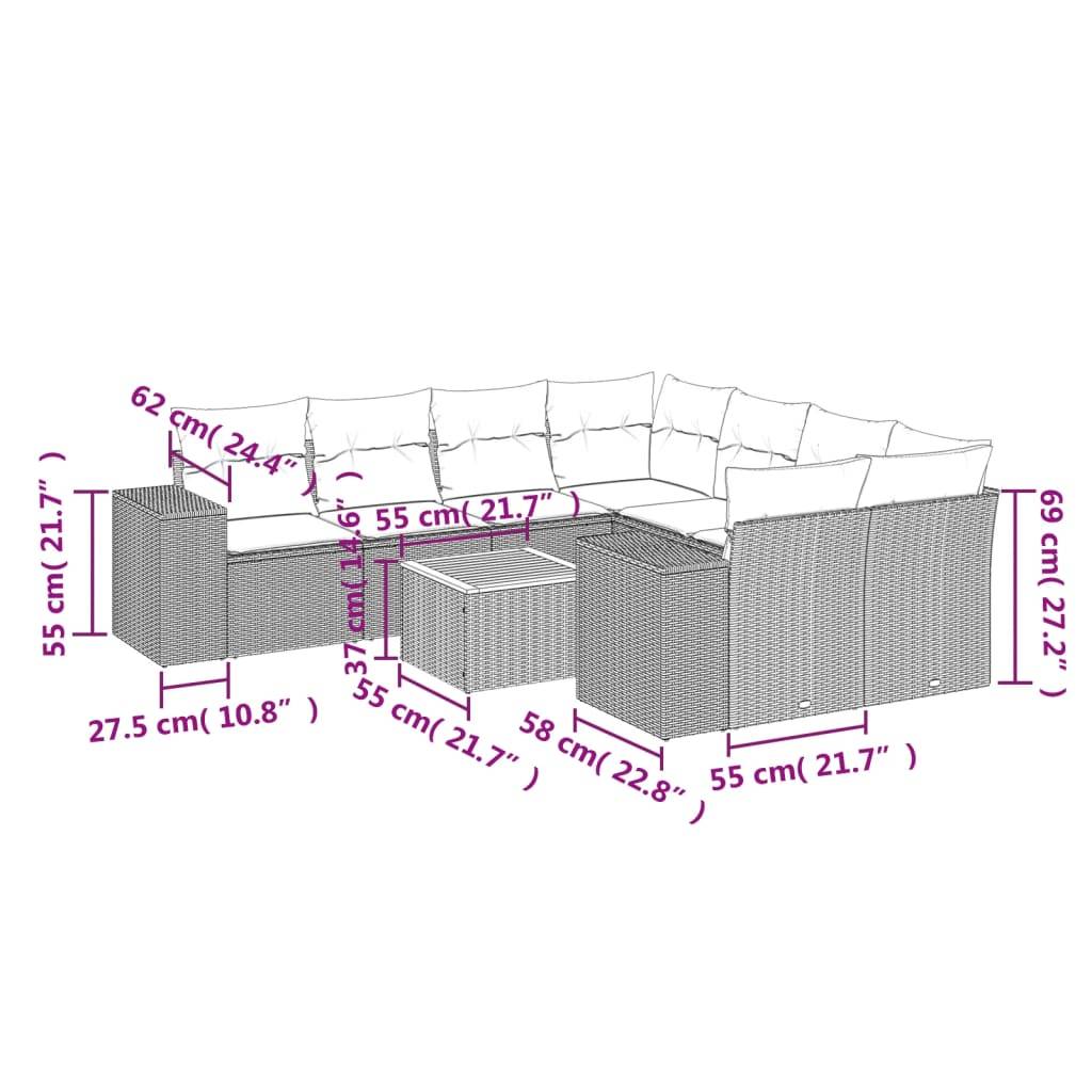 vidaXL 9-tlg. Garten-Sofagarnitur mit Kissen Schwarz Poly Rattan