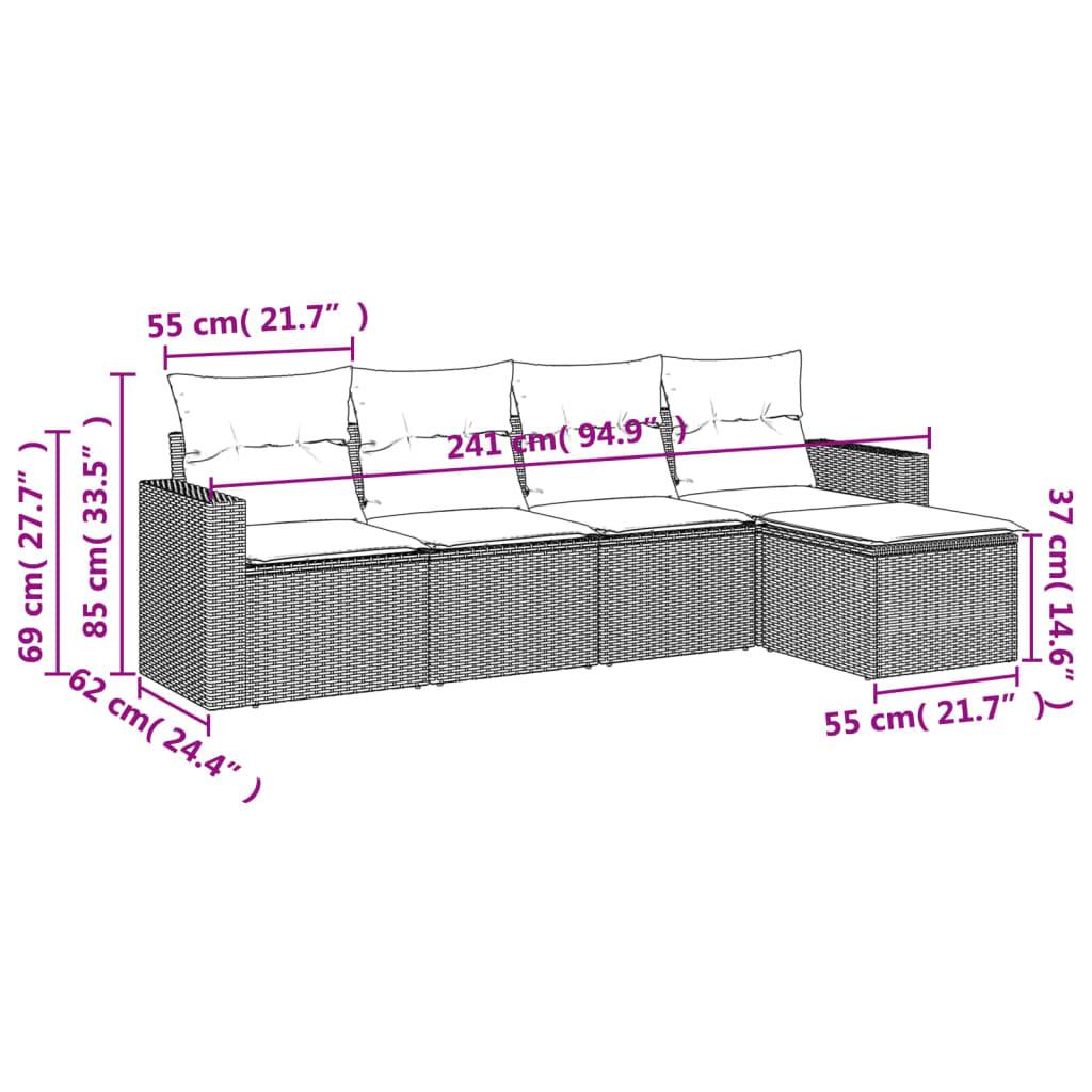 vidaXL 5-tlg. Garten-Sofagarnitur mit Kissen Grau Poly Rattan