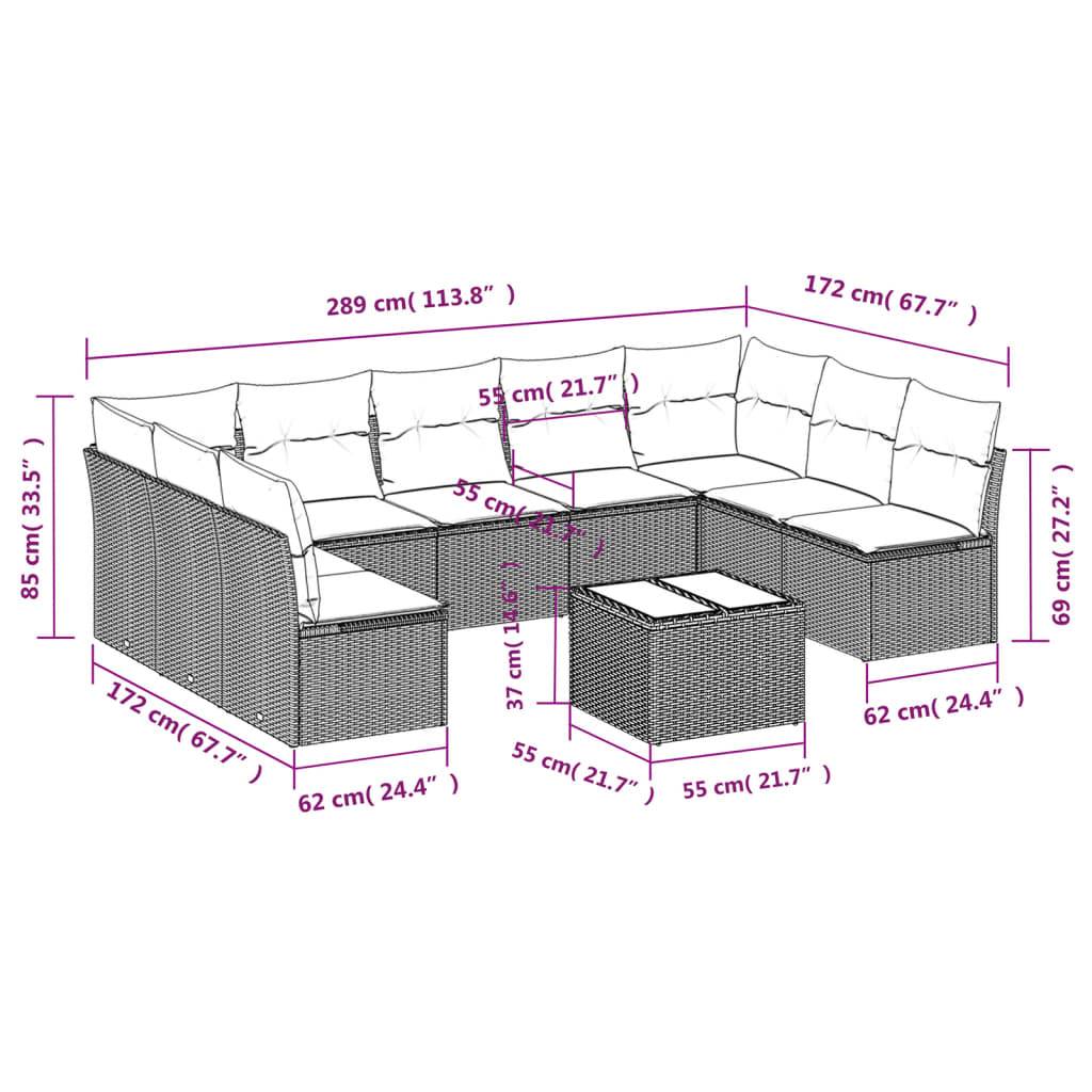 vidaXL 10-tlg. Garten-Sofagarnitur mit Kissen Hellgrau Poly Rattan