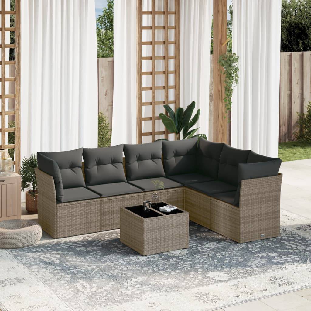 vidaXL 7-tlg. Garten-Sofagarnitur mit Kissen Grau Poly Rattan